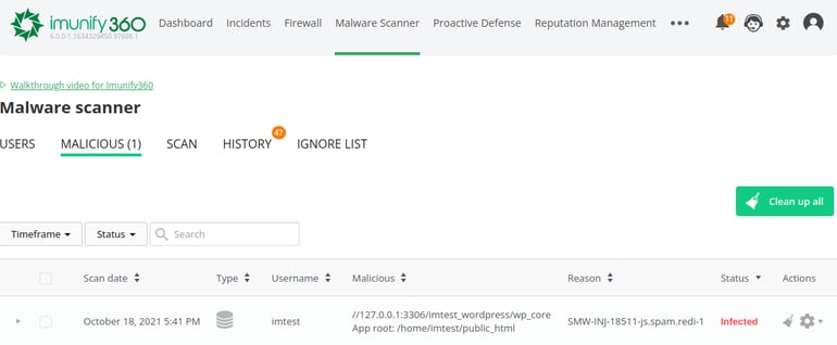 Imunify360 Malware Database scanner